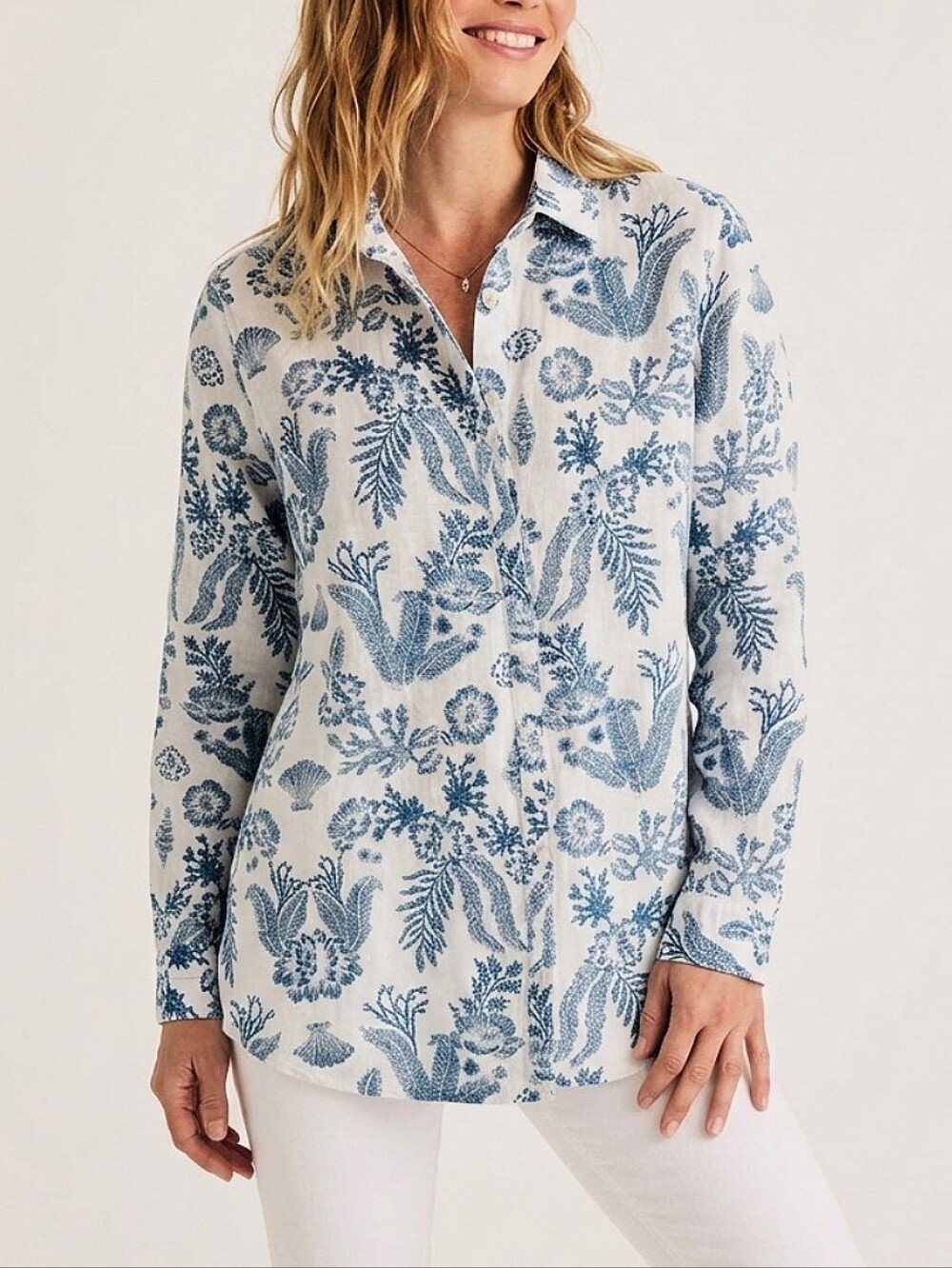 Calypso St. Barth Embroidered Linen Button Up Shirt Women’s XL Resort Coastal